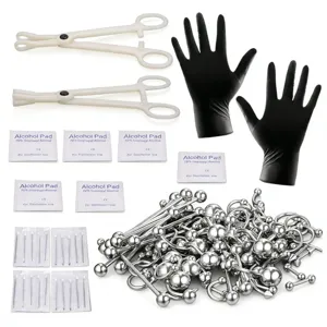 Professional Stainless Steel Body Piercing Kit Geometric Nose Ring Belly Button Ring Eyebrow Ear Cartilage Lip Piercing Jewelry Set For Unisex Style