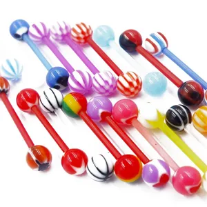 Colorful acrylic tongue ring piercing bar body jewelry mixed patterns wholesale set