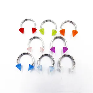 Colorful acrylic spike horseshoe barbell body piercing ring for trendy fashion jewelry.