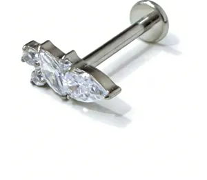 Titanium labret stud body piercing jewelry featuring sparkling marquise cubic zirconia stones.