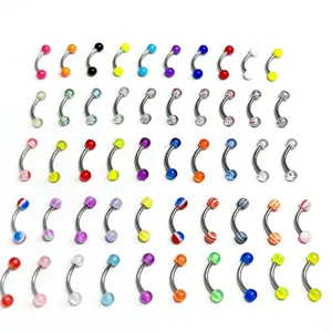 Stainless Steel Acrylic Eyebrow Rings Set Luminous Glitter Curved Barbell Body Piercing Jewelry For Unisex Party