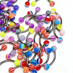 Colorful acrylic curved barbell eyebrow piercing jewelry set stainless steel body items