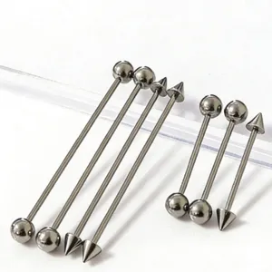 Titanium straight barbell body piercing jewelry set, tongue ring nipple piercing with spike and ball.
