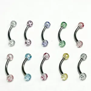 Set of 10 colorful acrylic speckled curved barbell eyebrow rings body piercing jewelry.