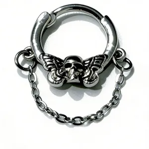 Punk skull butterfly septum ring stainless steel hinged clicker nose hoop body piercing jewelry