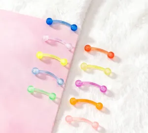 Colorful acrylic curved barbell eyebrow ring piercing jewelry candy color set for daily wear new