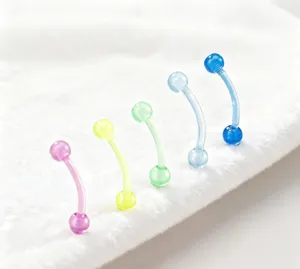 Colorful acrylic curved eyebrow barbell body piercing jewelry for everyday wear and hole protection.