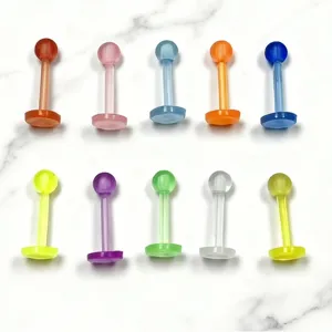 Fashion Acrylic Luminous Lip Rings Studs Colorful Soft Bar Body Piercing Jewelry For Unisex Everyday Wear Party Decorations Gift