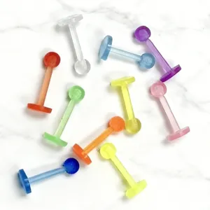 Colorful acrylic labret studs and piercing body jewelry set, clear and vibrant colors for daily wear.
