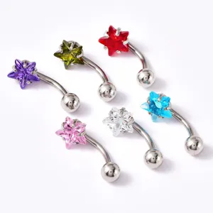 Piercing nombril en acier inoxydable avec zirconium étoile coloré bijoux corporels.
