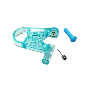 Acrylic body piercing tool set with transparent blue clamp and piercing needle for easy use.