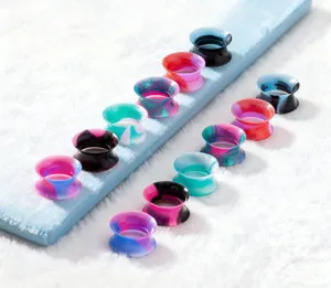 Colorful silicone ear plugs double flare stretching body jewelry set for fashion piercing