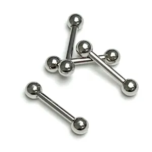 Stainless steel straight barbell tongue ring ear cartilage piercing body jewelry detail.