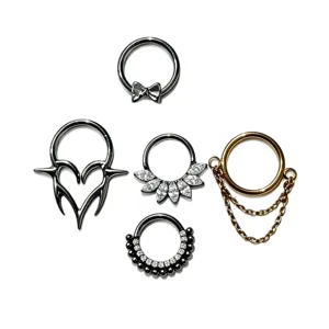 Titanium steel rhinestone septum rings, fashion hinged clicker nose rings and body piercing jewelry.