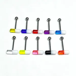 Gioiello per piercing lingua a capsula in acciaio inossidabile, set bilanciere bicolore.