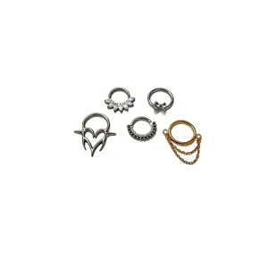 Titanium steel septum clicker ring set gothic piercing body jewelry detail view