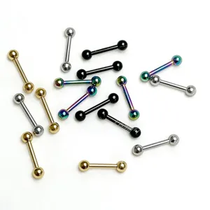 Stainless Steel Tongue Rings Electroplated Barbell Body Piercing Jewelry Unisex Ear Cartilage Studs Punk Geometric Tongue Barbells