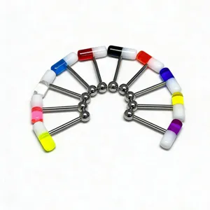 Piercing per lingua a forma di pillola in acciaio inossidabile gioielli multicolore