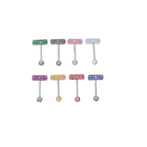 8-piece set T-shaped capsule glitter tongue rings, stainless steel bar, acrylic body jewelry.
