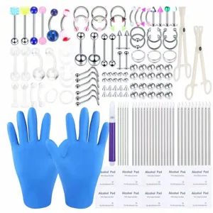 Stainless Steel Acrylic Body Piercing Kit Eyebrow Lip Nose Belly Ring Needles Clamps Gloves Alcohol Pads Tools Set Jewelry