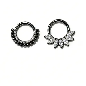 Titanium septum ring clicker hinged piercing jewelry set body piercing earrings for women.