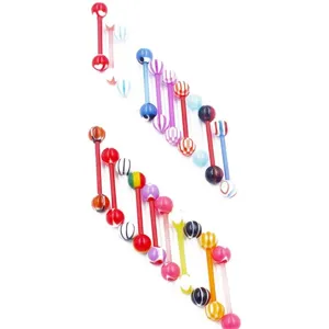 Acrylic tongue barbell mixed color patterned body piercing jewelry set for daily fashion wear.
