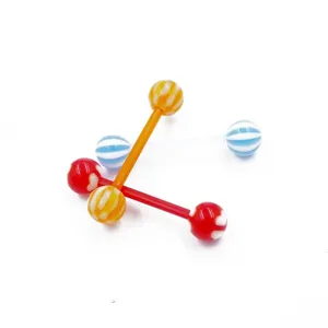 Wholesale acrylic striped tongue ring body piercing jewelry colorful barbell set for fashion.