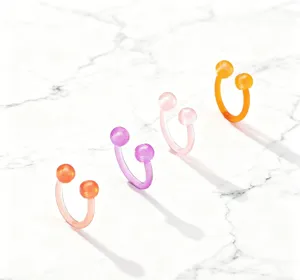 Ensemble de anneaux de piercing fer a cheval en acrylique UV transparent et colore.