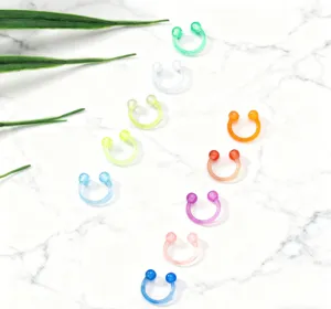 Set de piercings fer à cheval colorés, anneau barbell en acrylique UV pour nez et oreille.