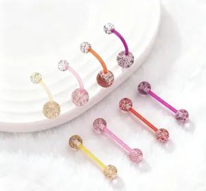 Acrylic glitter body piercing jewelry set, belly button and tongue barbell rings for fashion style