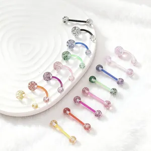 Acrylic glitter body piercing jewelry set, colorful tongue and belly rings for daily wear.