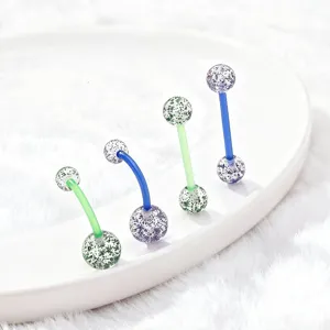 Acrylic glitter belly piercing ring and tongue bar set, colorful soft UV body jewelry.