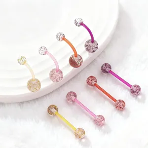 Colorful acrylic glitter body piercing jewelry set, perfect for stylish navel and tongue rings.