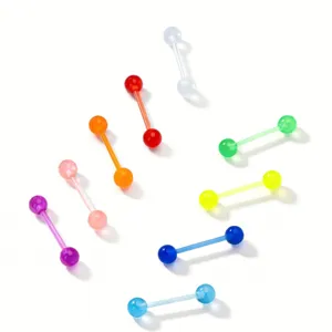 Mixed 9-piece colorful UV acrylic tongue barbell set body piercing jewelry for women and men.