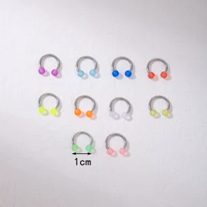 Stainless steel horseshoe body piercing ring with colorful acrylic balls, 1cm piercing jewelry