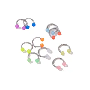Stainless steel horseshoe ring body piercing jewelry with colorful acrylic balls, fashion trend.