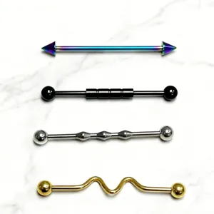 Stainless Steel Industrial Barbells Ear Cartilage Piercing Studs Punk Geometric Lightning Cone Ear Rings Body Jewelry