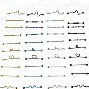 Stainless steel industrial piercing barbell set long ear cartilage body jewelry item