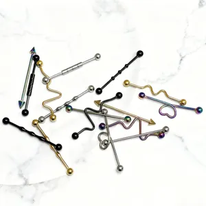 Stainless steel industrial barbell piercing set for ear cartilage body jewelry item