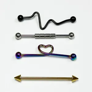 Set of 4 punk stainless steel industrial barbells ear cartilage piercing body jewelry main view