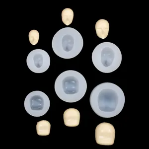 Silicone face molds for clay and fondant DIY crafts, multi-size doll face shaping tools.