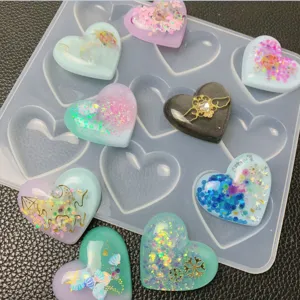 Moule en Silicone Cœur Surface Miroir Moule de Coulée en Résine DIY Pour Bijoux Porte-Clés Pendentif Décoratif Moule Artisanat