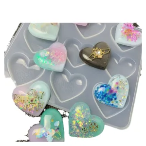 Moule en silicone en forme de coeur a 9 cavites, moule en resine epoxy pour accessoires