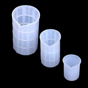Silicone measuring cup set with scale markings for DIY epoxy resin crafting, translucent design, 3 sizes.