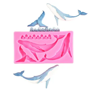 Moule à Gâteau en Silicone Fondant Série Océan Baleine Bleue Dauphin Queue Vague pour Chocolat Outils de Décoration