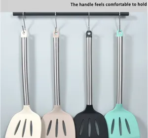 Stainless steel handle silicone slotted spatula heat-resistant kitchen cooking tool