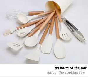 Silicone kitchen utensils set with wooden handle heat resistant spatula for nonstick pot