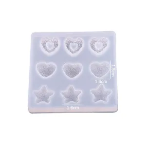 Molde de silicona para manualidades de resina, textura de azúcar corazón y estrella.