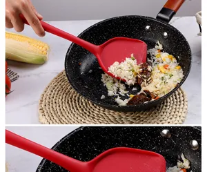 Rote Silikon Spatula fuer Antihaftpfanne, ideal fuer Kueche Kochen Detail Ansicht.