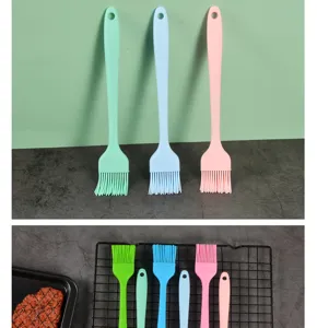Silicone basting brush set for kitchen baking, BBQ oil brush in multiple vibrant colors.